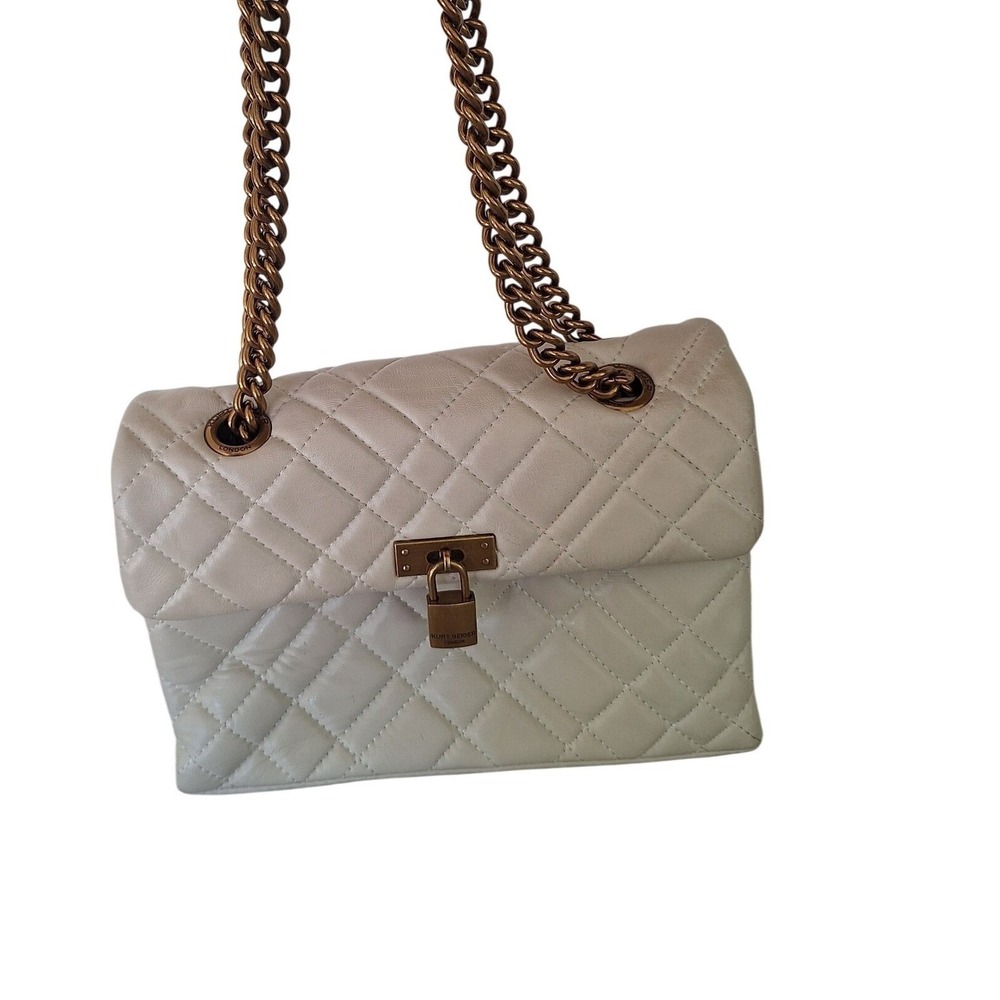 Kurt‎ Geiger Cream Quilted Shoulder Bag with Chain Strap and Padlock Accent